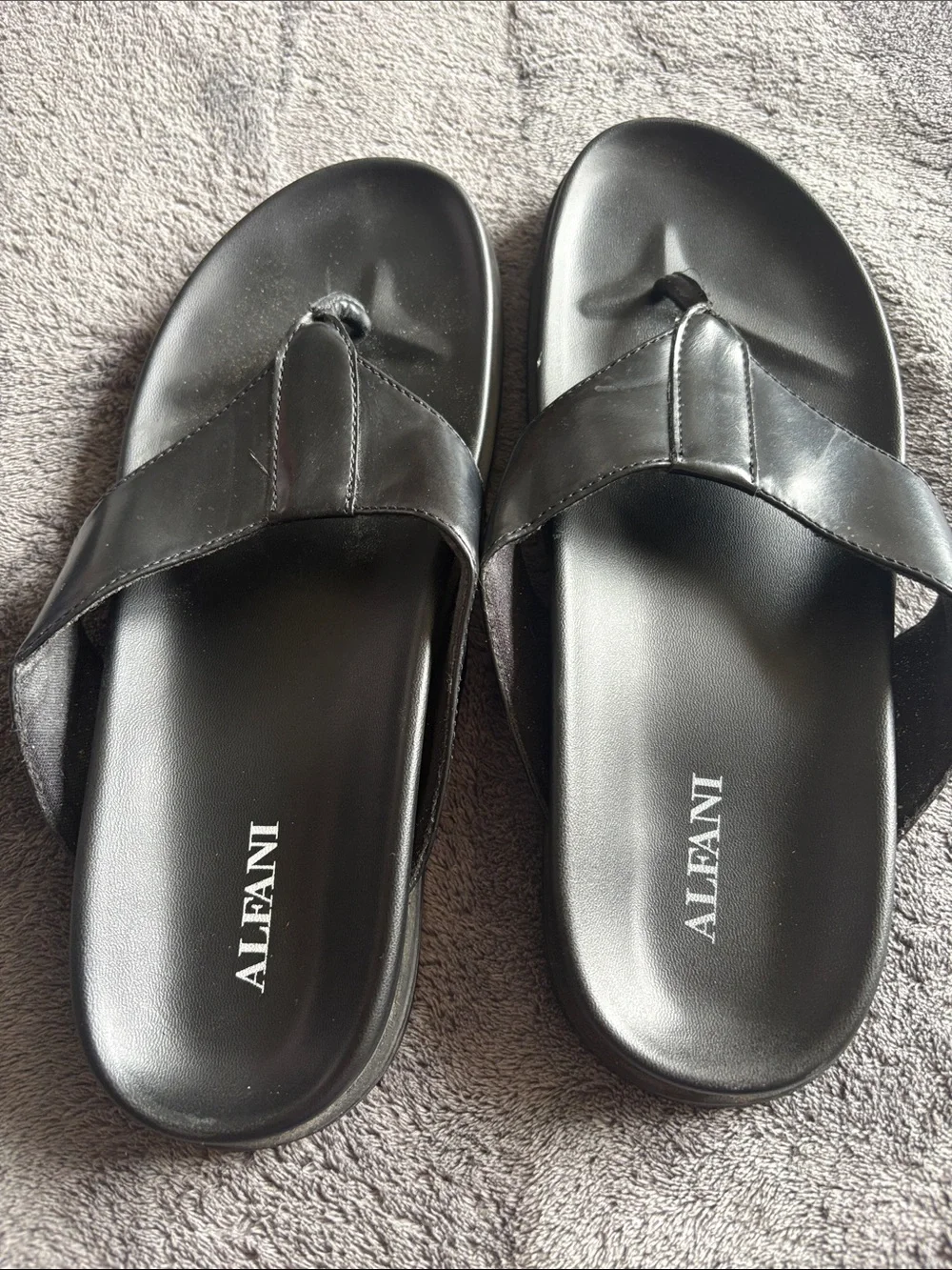 Alfani Black Men's Faux-Leather Toe-Post Sandals